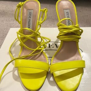 Lime green Steve Madden tie up sandal heels